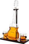 Whiskey & Wine 1000ml Guitar Decanter & Mahogany Base With Two 10-oz Glasses