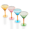 Colorful, Gold-Rimmed Crystal Martini Glasses — Set of 4