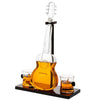 Whiskey & Wine 1000ml Guitar Decanter & Mahogany Base With Two 10-oz Glasses