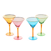 Colorful, Gold-Rimmed Crystal Martini Glasses — Set of 4